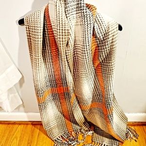 Cream, Orange, and Black Blanket Scarf